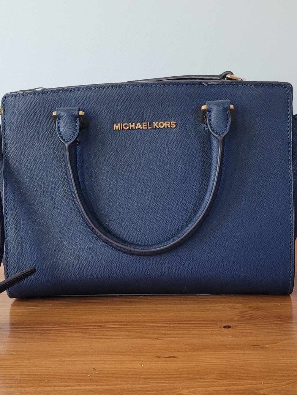 Michael Kors Deep Blue Saffiano Satchel with Crossbody Strap